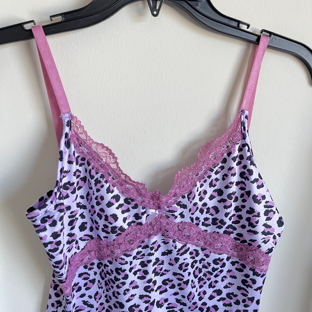 Women's Purple Leopard Lace Trim Slip - Unbranded